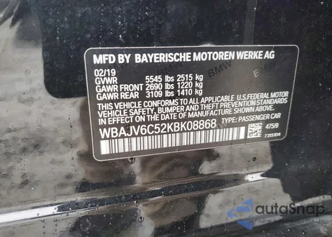 2019 BMW 640 Xigt z USA, uszkodzony, nr VIN WBAJV6C52KBK08868